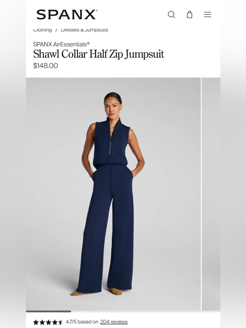 SPANX Navy Sleeveless Zip-Front Jumpsuit with White Piping